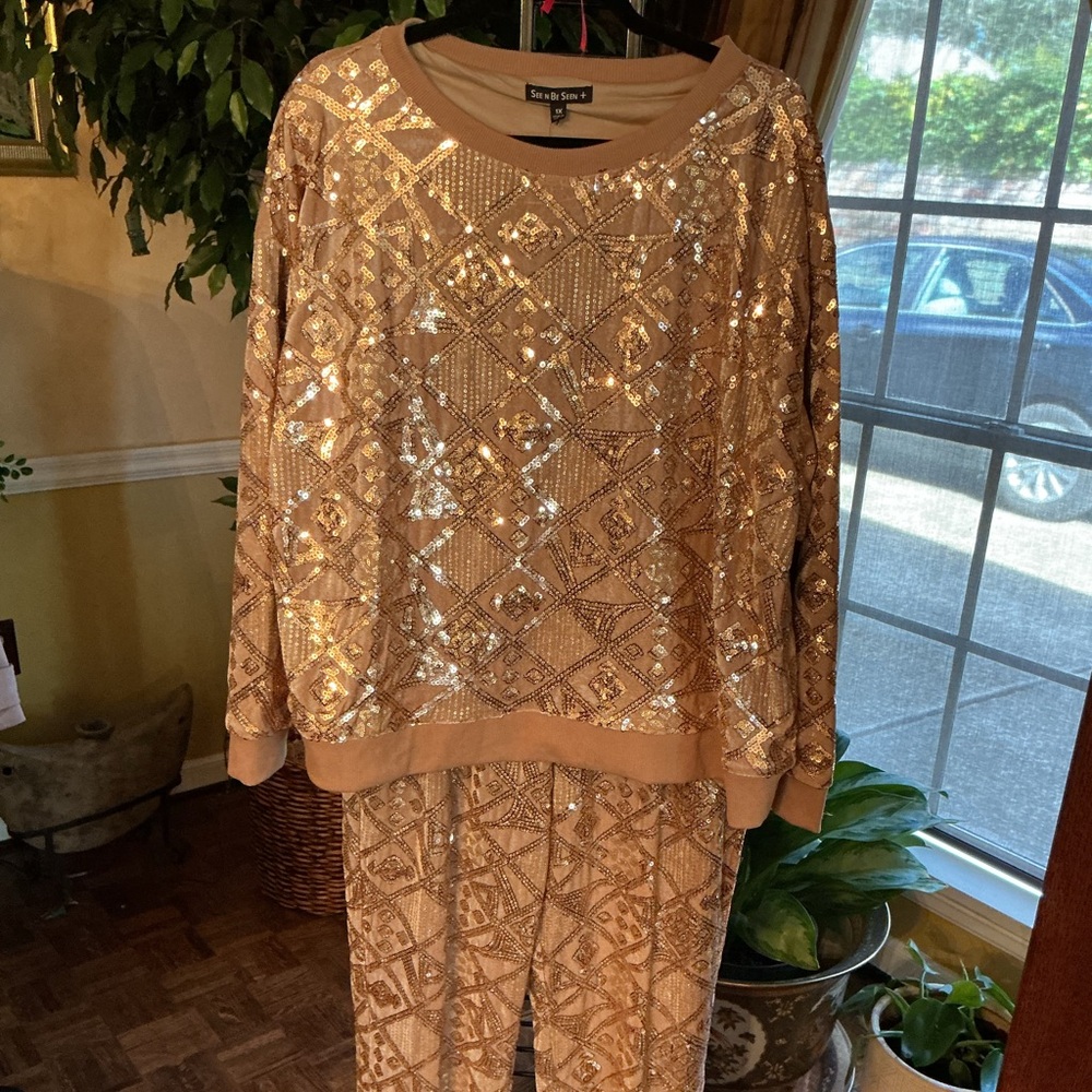 Sequin Embellished Track Suit in Gold